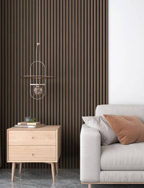 Decorative Walnut Slatted Panel with Four Slats and Shadow Line
