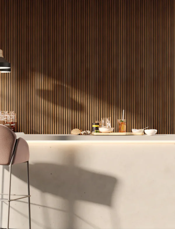 Decorative Mahogany Slatted Panel with Four Slats and Shadow Line